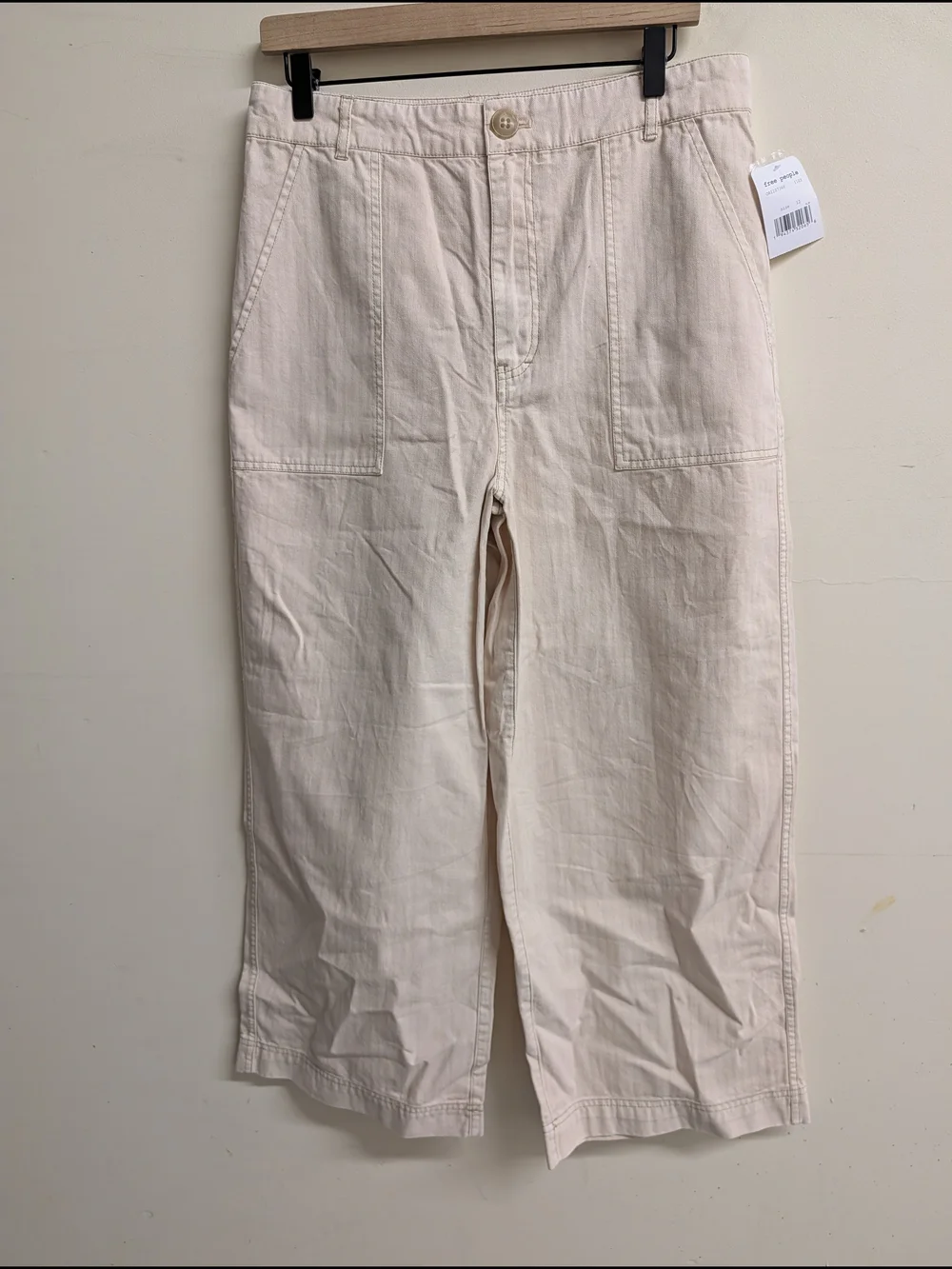 Free People Cream Striped High-Rise Wide Leg Carpenter Pants Size 12